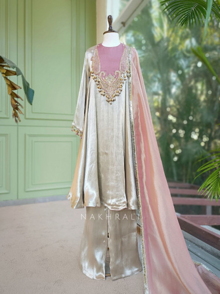 Heernay Nude Suit Set with Zari and Sequin Work