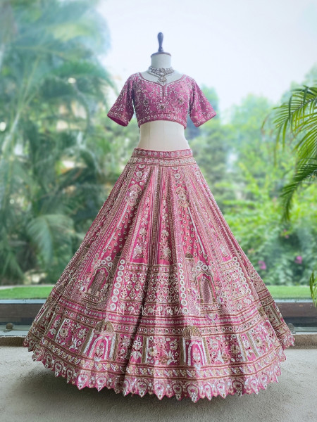 Rosethorne Pink Bridal Lehenga With Zardozi, Resham & Jharokha Work