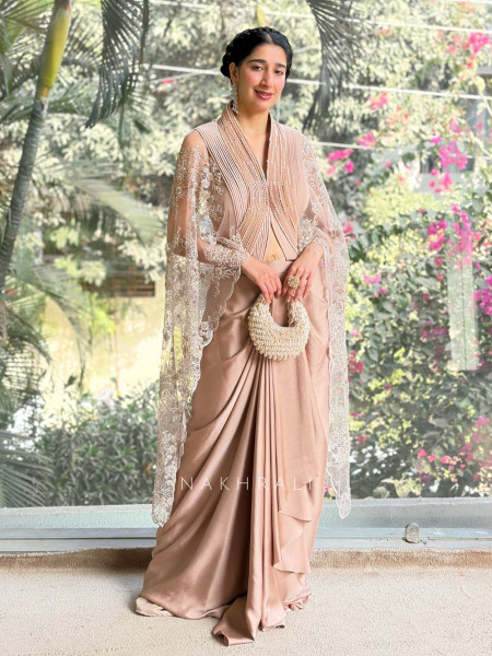 Elara Brown Indo-Western Skirt Set with Cape