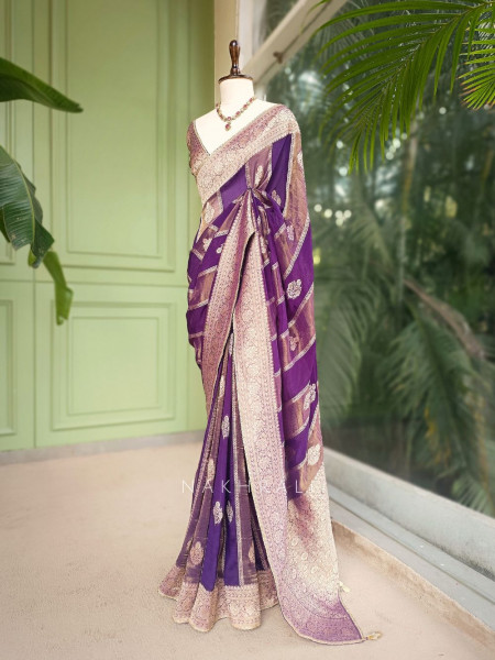 Riti Purple  Banarasi Saree with Zari Motifs