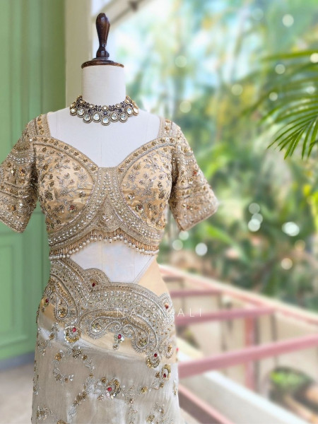 Noor-e-Chandani Cream Organza Saree with Heavy Embroidery Work