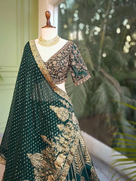 Rajwada Green Banarasi Lehenga with Zari and Sequin Work