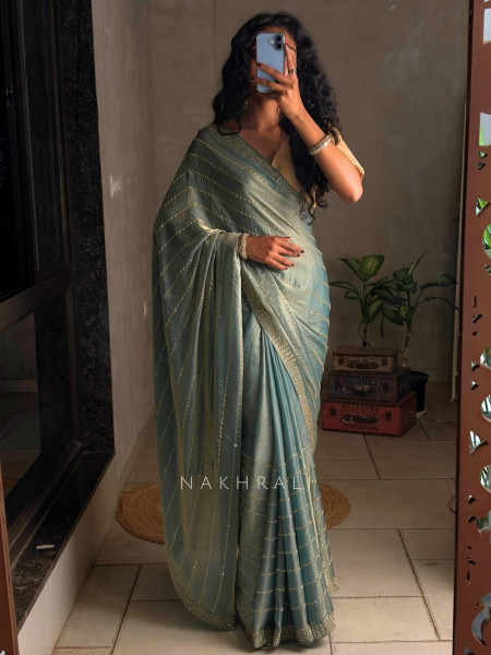 Vianaa BlueSaree with Cut Dana & Stone Work