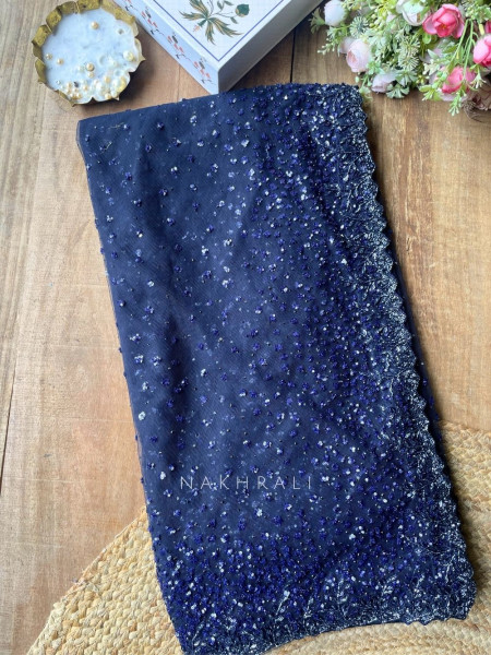 Marina Navy Blue Saree With Readymade Blouse