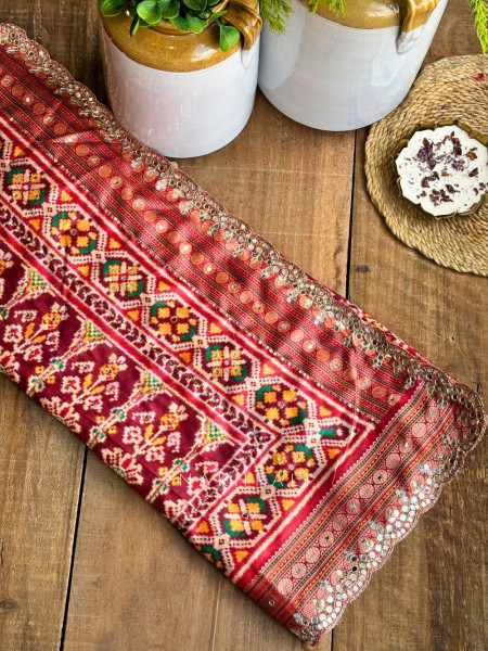 Aarini Purple Patola Print Saree with Mirror Work Border