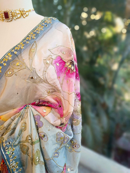 Florie Multicolor Floral Saree with Zari and Mirror Work Blouse