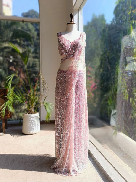 Elira Pink Sequin Drape Saree