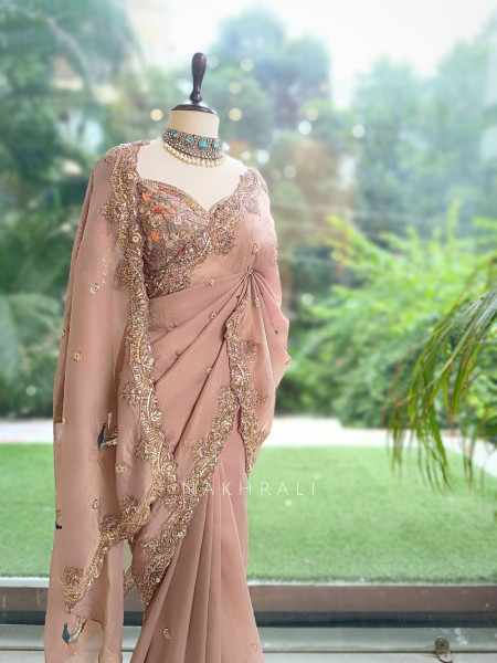 Avian Whimsy Light Purple Pure Organza Saree