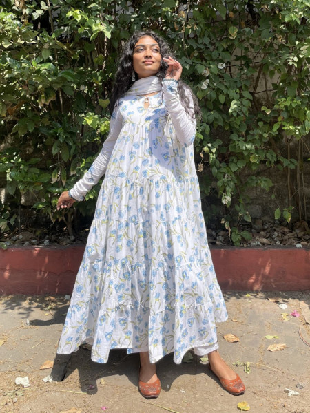 Kiyana Blue Cotton Suit Set with Floral Print