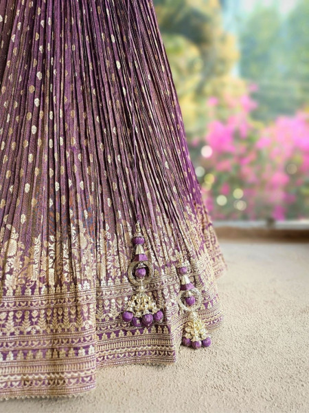 Saanvi Purple Embroidered Kurta Lehenga Set with Dupatta