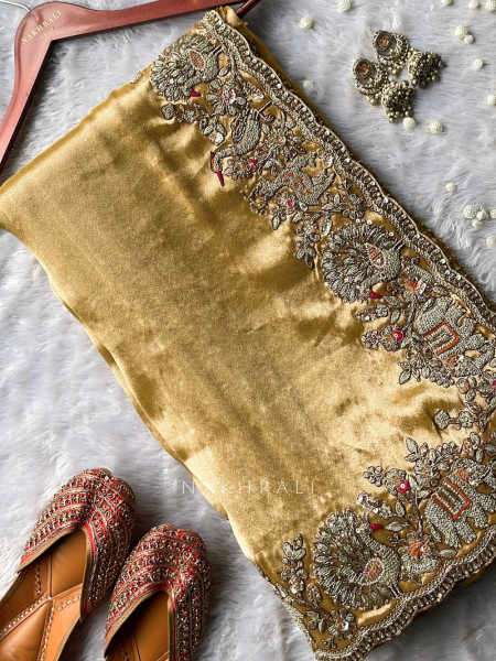 Swarnim Avadh Golden Saree with Readymade Blouse