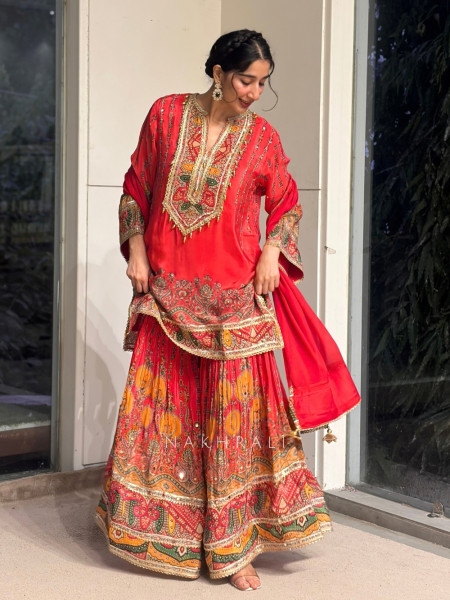 Rangvalli Magenta Modal Satin Gharara Suit Set