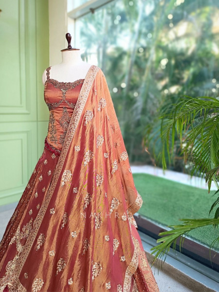 Surmayi Pink Onion Tissue Silk Indo-Western Lehenga