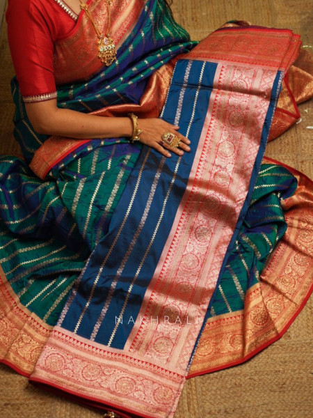 Kaashi Blue Banarasi Silk Saree with Brocade Pallu