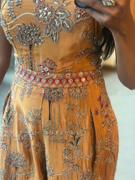 Ishvani Mustard Chanderi Silk Indo-Western Jumpsuit