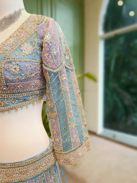 Aurelia Sky Blue Net Lehenga with Zari & Sequin Embroidery
