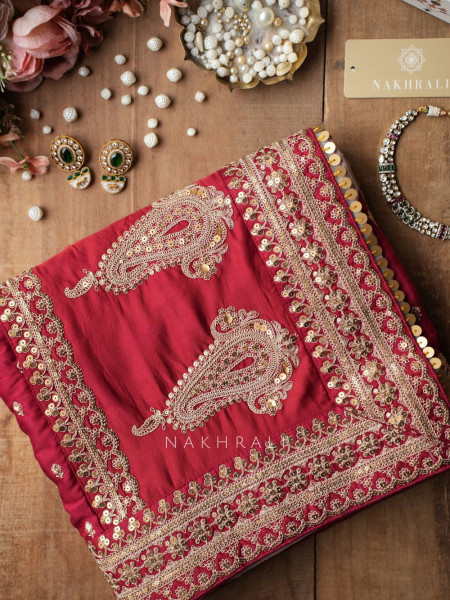 Rooh-Tara Maroon Pure Silk Crepe Saree