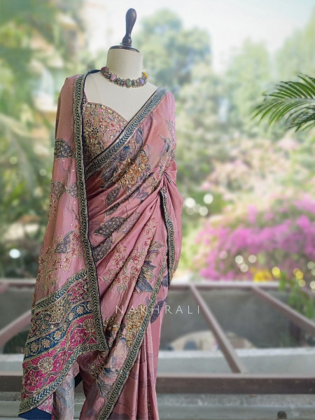 Iris Light Purple Saree with Mirror & Embroidery Blouse
