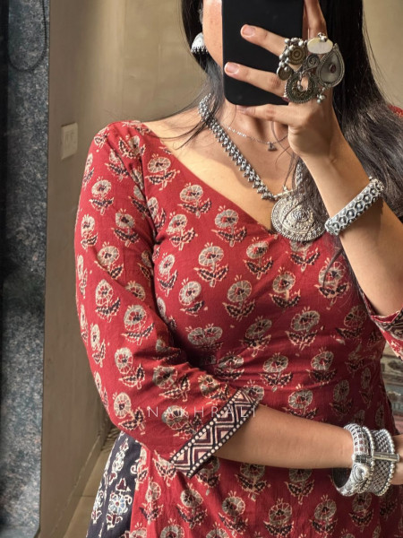 Bijuria Red and Black Cotton Chaniya Choli with Kurta-Style Blouse