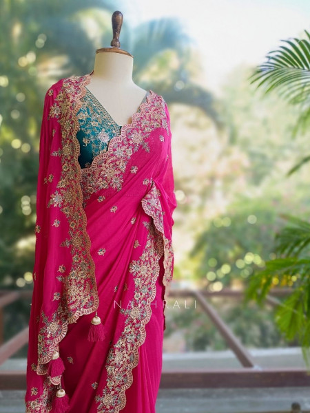 Zynira Magenta Saree with Zari Sequin Work