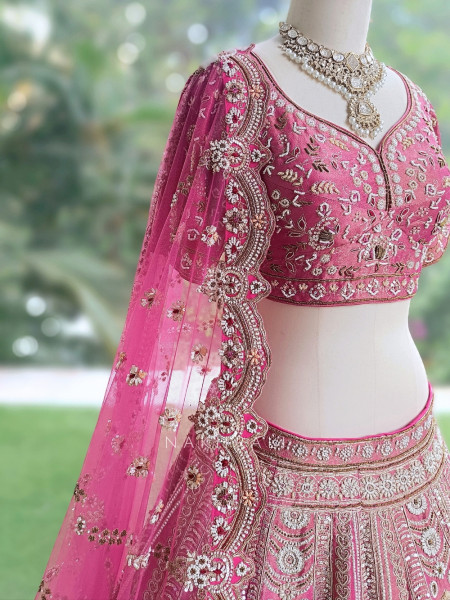 Rosethorne Pink Bridal Lehenga With Zardozi, Resham & Jharokha Work