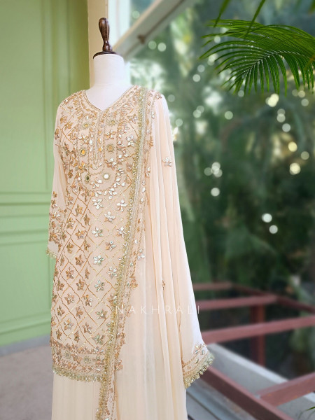Nivora Cream Suit Set with Gota Mirror Work