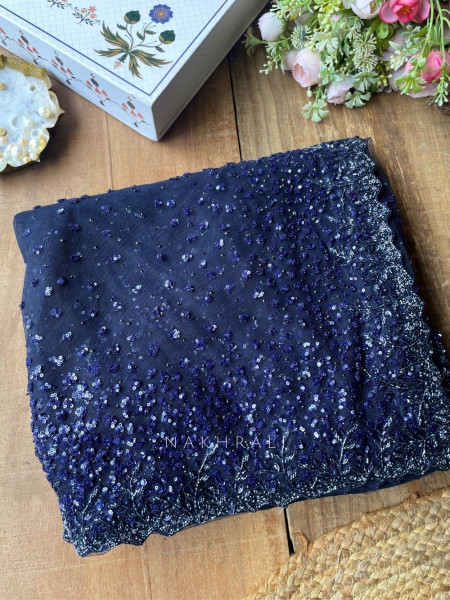 Marina Navy Blue Saree With Readymade Blouse