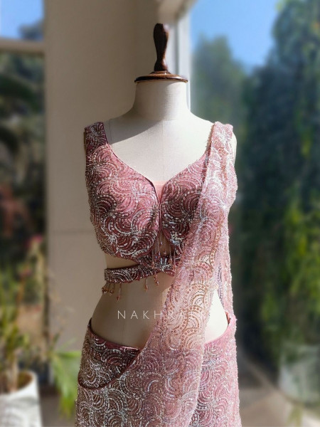 Elira Pink Sequin Drape Saree