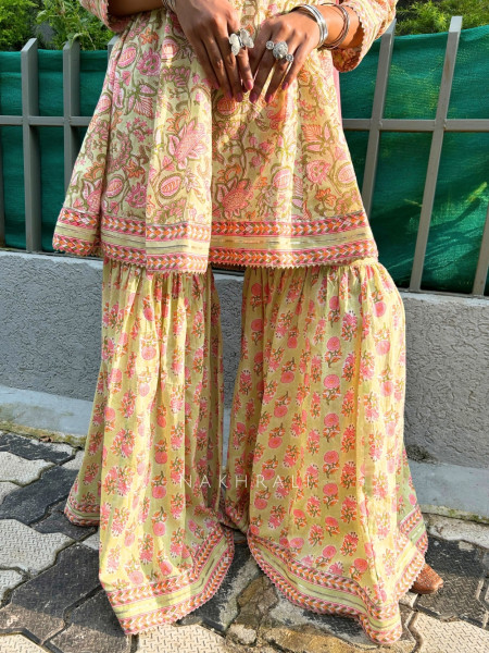 Shanaya Noor Pista Green Cotton Garara Suit Set with Dupatta