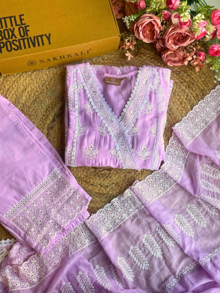 Evara Purple Lucknowi Anarkali Kurta Suit Set