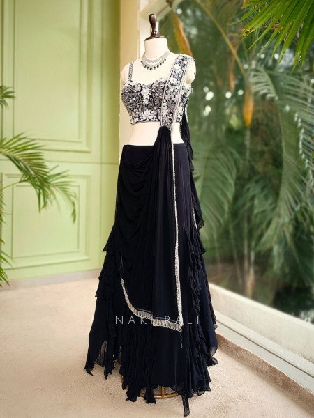 Noir Charm Black Indowestern Set with Sequin and Cut Dana Work