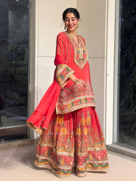 Rangvalli Magenta Modal Satin Gharara Suit Set