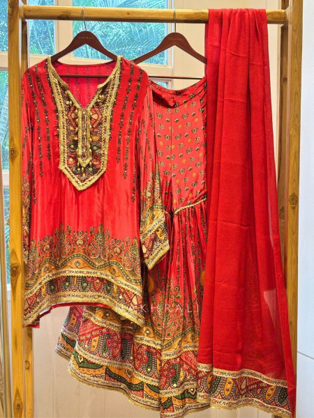 Rangvalli Magenta Modal Satin Gharara Suit Set