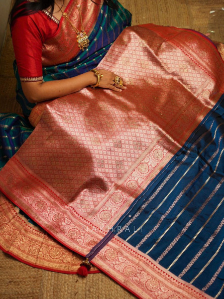 Kaashi Blue Banarasi Silk Saree with Brocade Pallu
