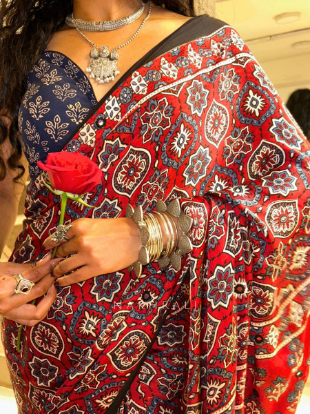 Rudira Maroon Modal Saree with Mirror Work Pallu