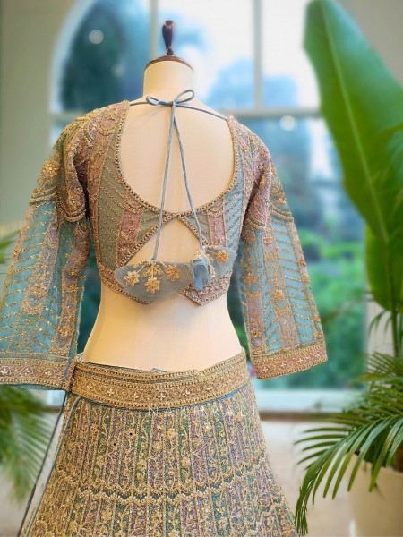 Aurelia Sky Blue Net Lehenga with Zari & Sequin Embroidery