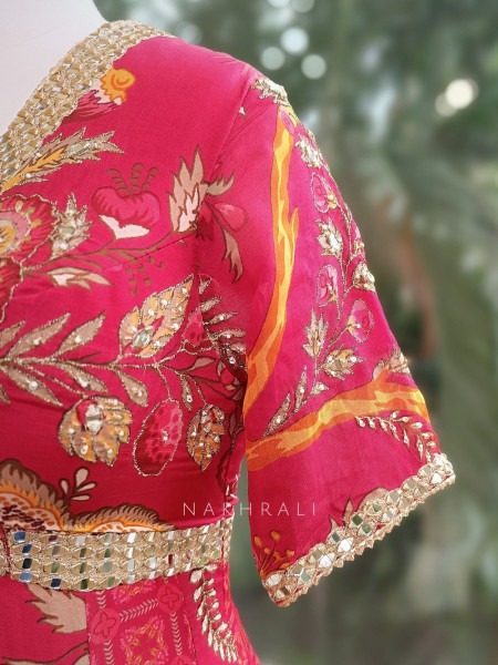Hoor Red Anarkali Dupatta Set with Mirror & Sequin Work