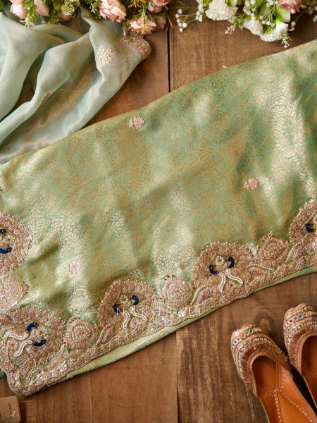 Timeless Gleam Green Saree with Zari Sequin Border