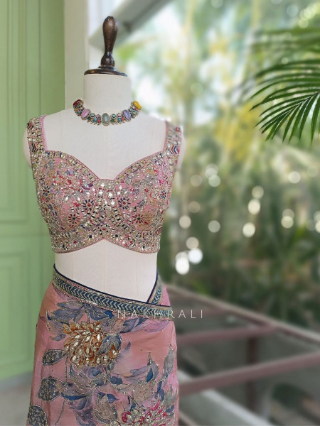 Iris Light Purple Saree with Mirror & Embroidery Blouse