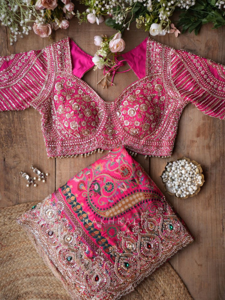 Zafran Mahal Magenta Silk Saree with Kashmiri Paisley Print