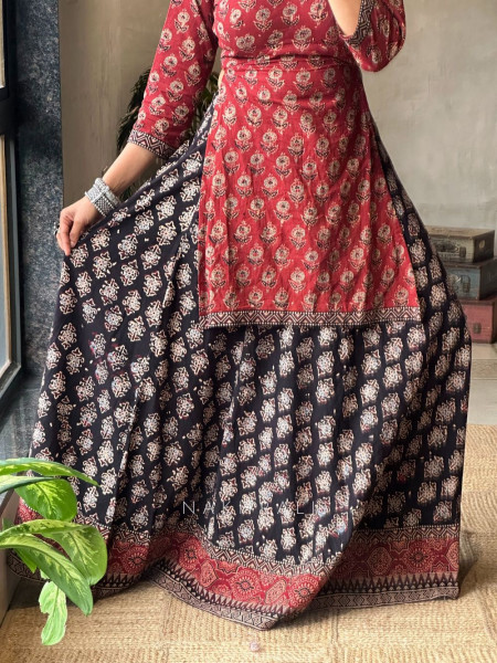 Bijuria Red and Black Cotton Chaniya Choli with Kurta-Style Blouse