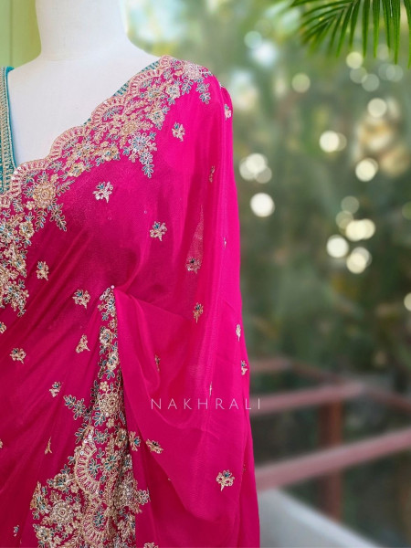 Zynira Magenta Saree with Zari Sequin Work