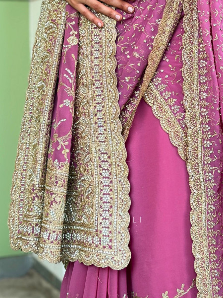 Ajmal Pink Two-Piece Saree Set with Dupatta