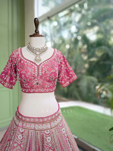 Rosethorne Pink Bridal Lehenga With Zardozi, Resham & Jharokha Work