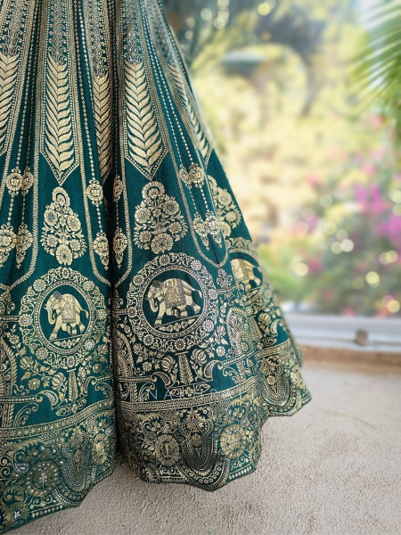 Rajwada Green Banarasi Lehenga with Zari and Sequin Work