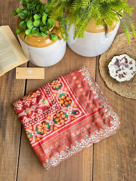 Aarini Maroon Patola Print Saree with Mirror Work Border