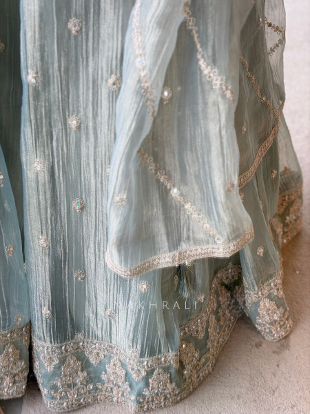 Zuri Sea Green Embroidered Indo Western Lehenga Set