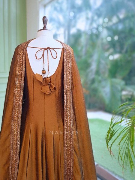Yashvika Brown Raw Silk  Anarkali Suit Set