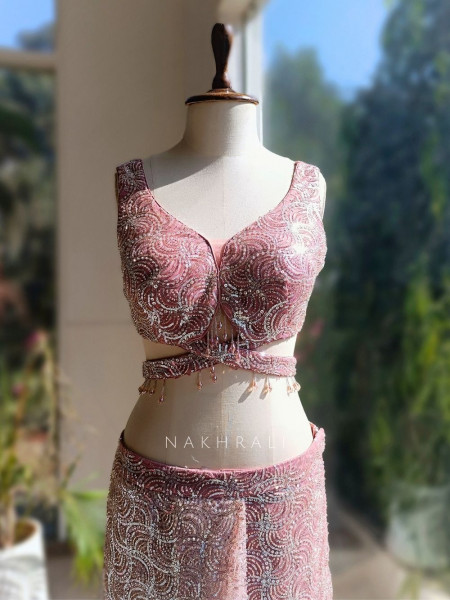 Elira Pink Sequin Drape Saree