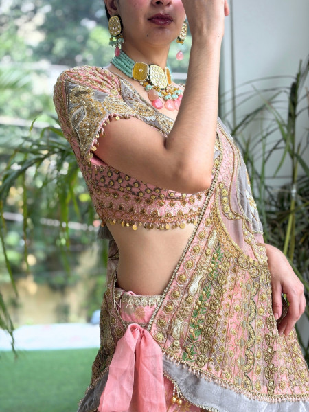 Saras Blush Pink Banarasi Brocade Silk Lehenga Set